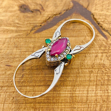 Multi Stone Ring, Green Emerald and Pink Ruby - TryAladdin