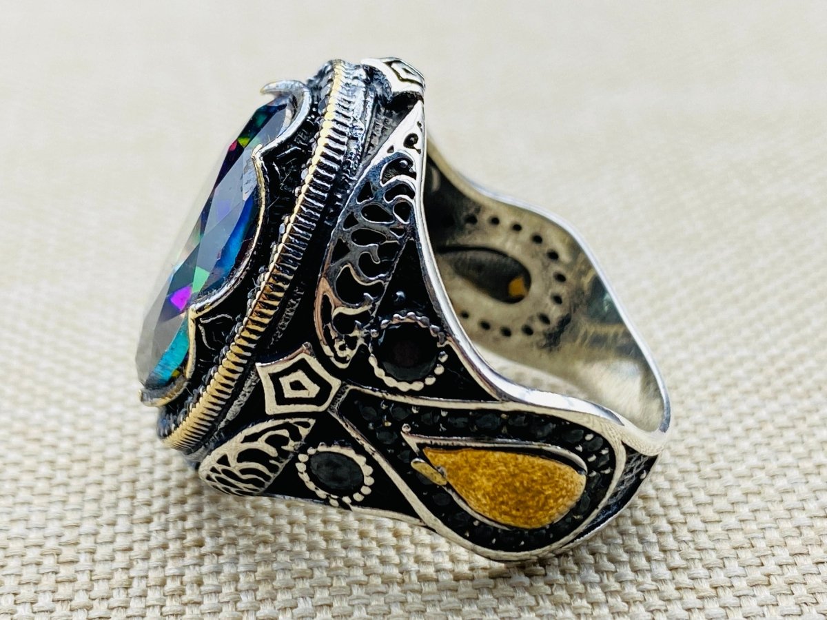 Mystic Topaz Stone Men's Silver Ring - TryAladdin