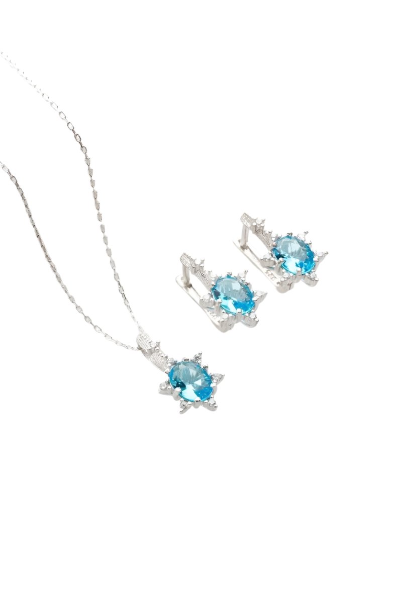 Nereze | Aquamarine Oval Stone Earrings and Necklace Set - TryAladdin