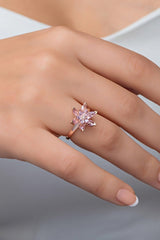 Nereze | Pink Stone Lotus Flower Adjustable Size Ring - TryAladdin