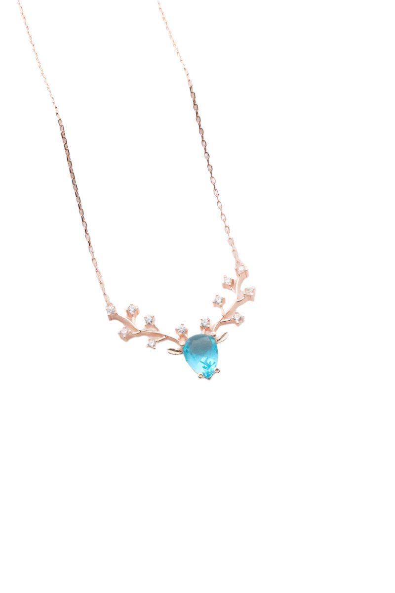 Nereze | Rose Plated Aquamarine Stone Reindeer Model Necklace - TryAladdin