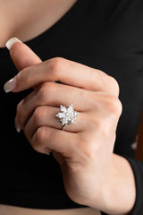 Nereze | White Zircon Stone Rotating Camellia Flower Adjustable Size Ring - TryAladdin