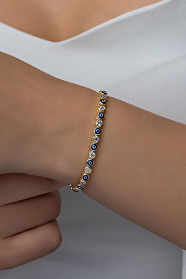 Nereze | Gold Waterway Bracelet with Nazar Evil Eye - TryAladdin