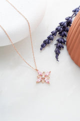 Nereze | Hope Flower Necklace with Pink Zircon Stones - TryAladdin