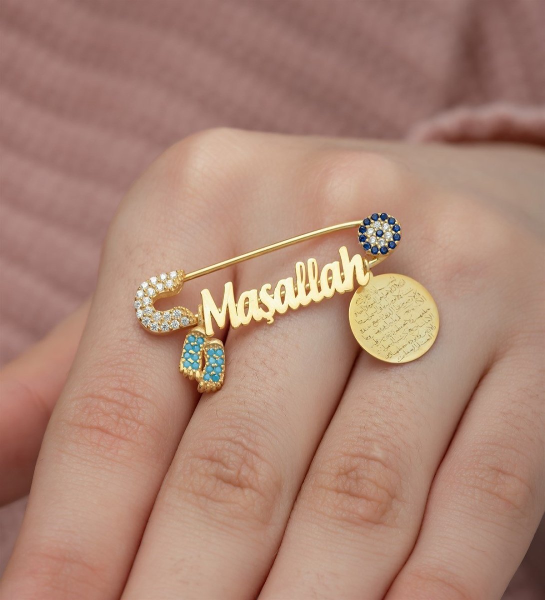 Nereze | Islamic Motivated Mashallah with Nazar Evil Eye and Footprint Detail Baby Pin - TryAladdin