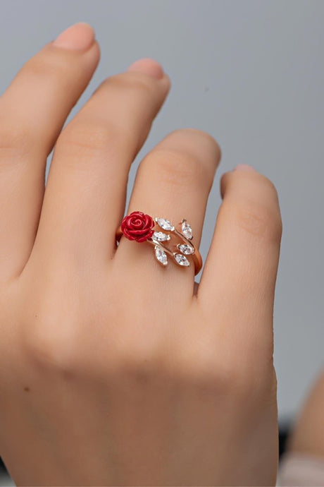 Nereze | Ivy Model Red Rose Adjustable Size Ring - TryAladdin