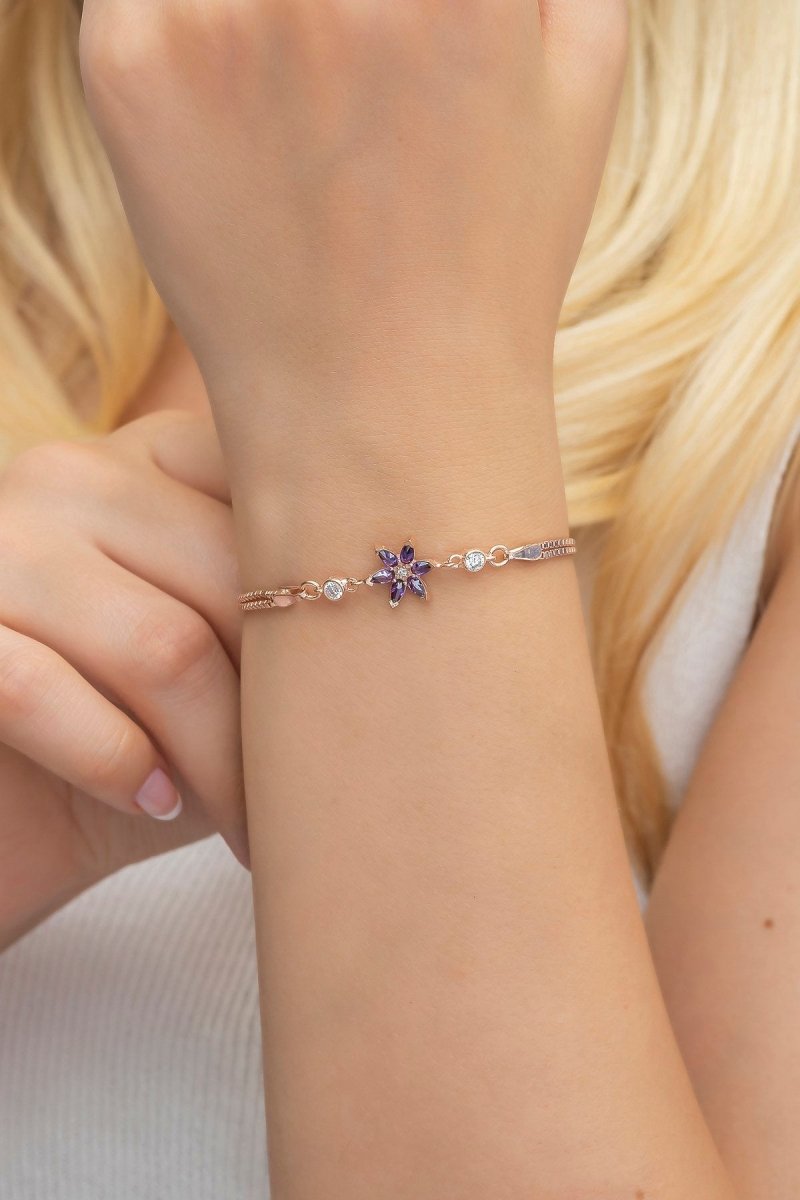 Nereze | Lotus Flower Bracelet with Purple Stone - TryAladdin