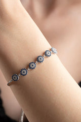 Nereze | Rhodium Nazar Evil Eye Bracelet with Adjustable Lock - TryAladdin