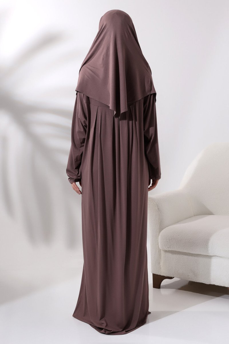 One Piece Practical Prayer Dress with Headscarf and Robe Milk Coffee - TryAladdin