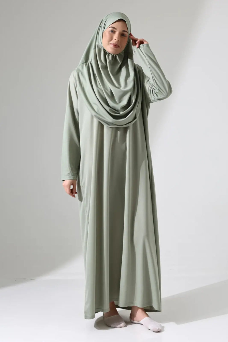 One Piece Prayer Dress with Headscarf - Mint Green - TryAladdin