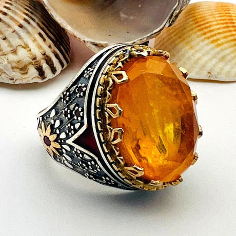 Orange Tourmaline Oval Stone Men's Ring - TryAladdin