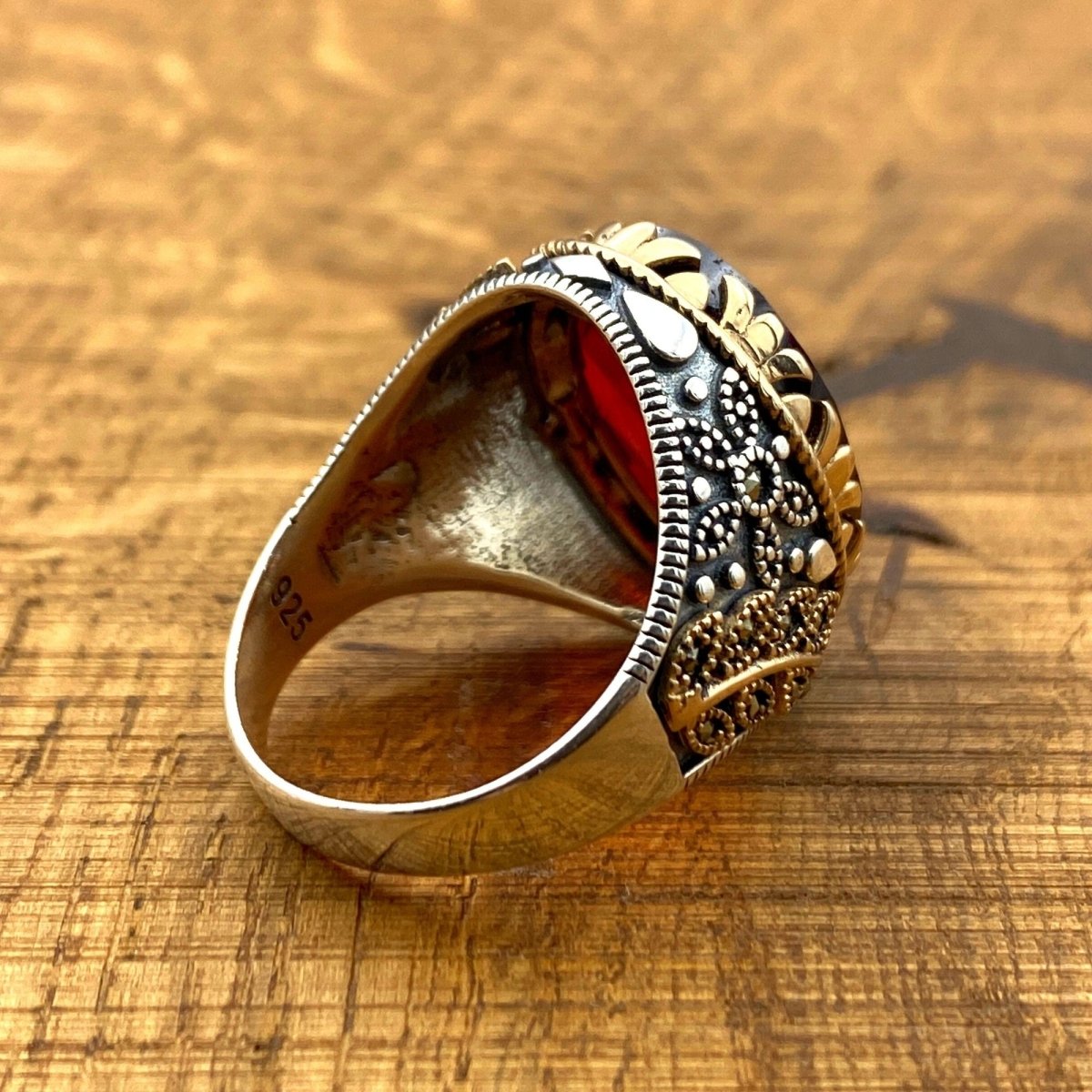 Ottoman Style Men's Handmade Red Stone Ring - TryAladdin