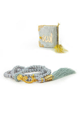 Pearl Prayer Beads and Mini Velvet Quran Gift Set - Gray - TryAladdin