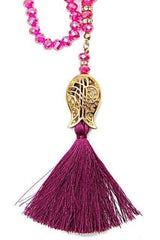 Pearl Tasbih with Tulip Patterned Tassel, 99 Beads - Pink - TryAladdin