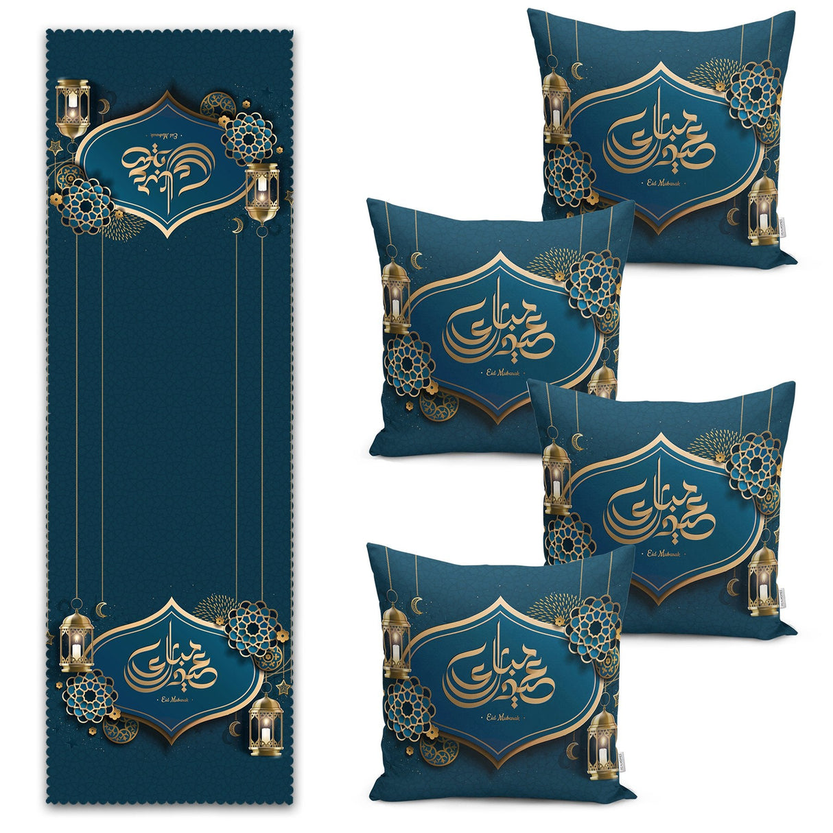 Real Homes | Happy Eid Arabic Motif Digital Printed Runner & Cushion Cover Set - TryAladdin