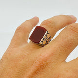 Red Agate Silver Men's Ring - TryAladdin