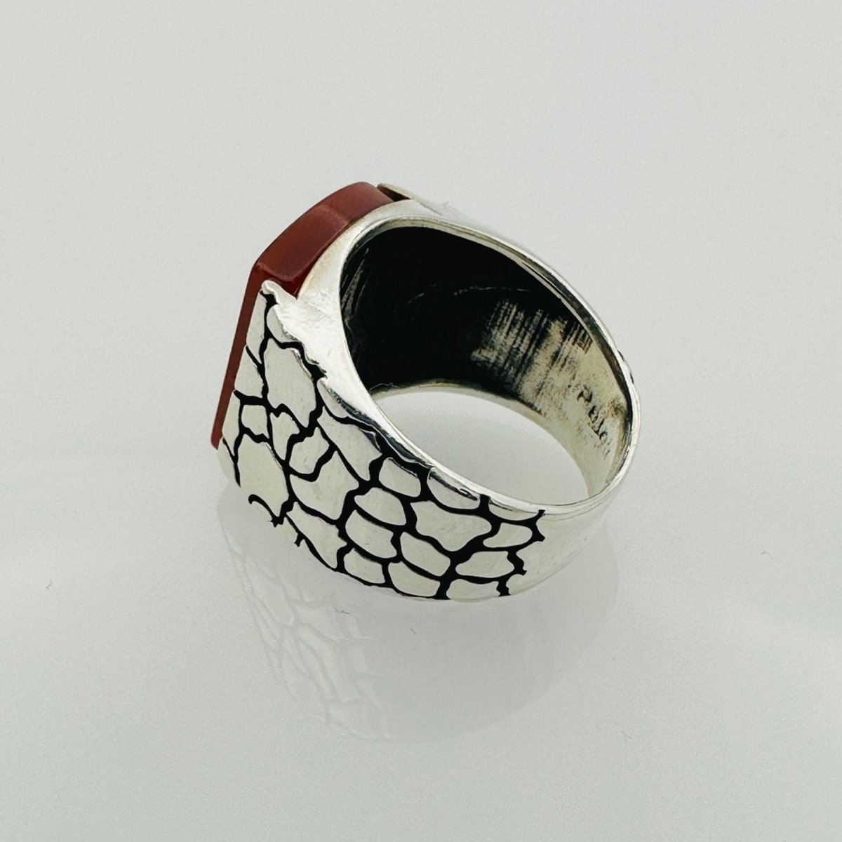 Red Agate Silver Men's Ring - TryAladdin