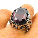 Red Ruby Stone Silver Ring for Men - TryAladdin