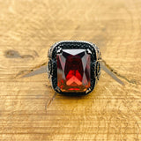 Red Stone Silver Ring - TryAladdin