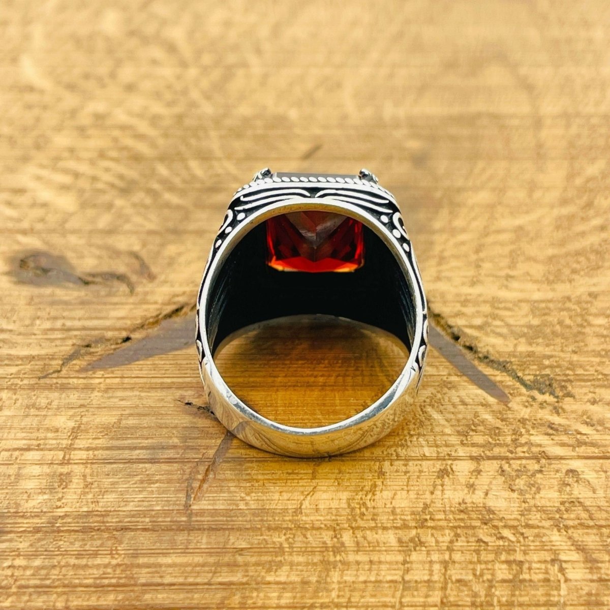 Red Stone Silver Ring - TryAladdin