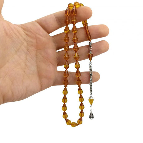 Selderesi | Yellow Drop Cut Fire Amber Tasbih - TryAladdin