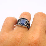 Square Blue Sapphire Silver Ring - TryAladdin