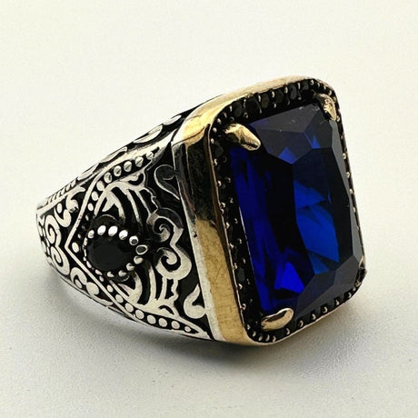 Square Blue Sapphire Stone Ring - TryAladdin