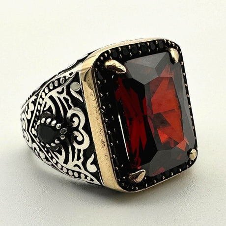 Square Red Ruby Stone Men's Ring - TryAladdin