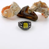 Square Yellow Amber Silver Ring - TryAladdin