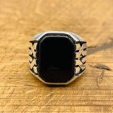 Sterling Silver 925 Handmade Onyx Stone Men's Ring - TryAladdin