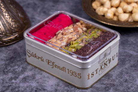 Sukru Efendi 1935 | Mix Turkish Delight Wraps with Pistachio and Hazelnut in Gift Metal Box - TryAladdin