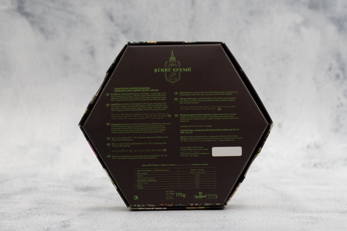 Sukru Efendi 1935 | Turkish Delight Hexagonal Box Chocolate Coated Pistachio - TryAladdin