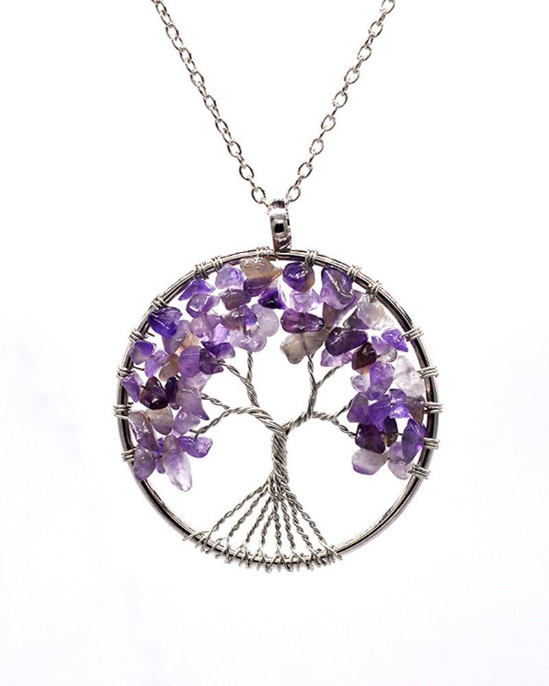 Taki | 7 Chakra Tree of Life Natural Stone Necklace with Metal Chain - TryAladdin