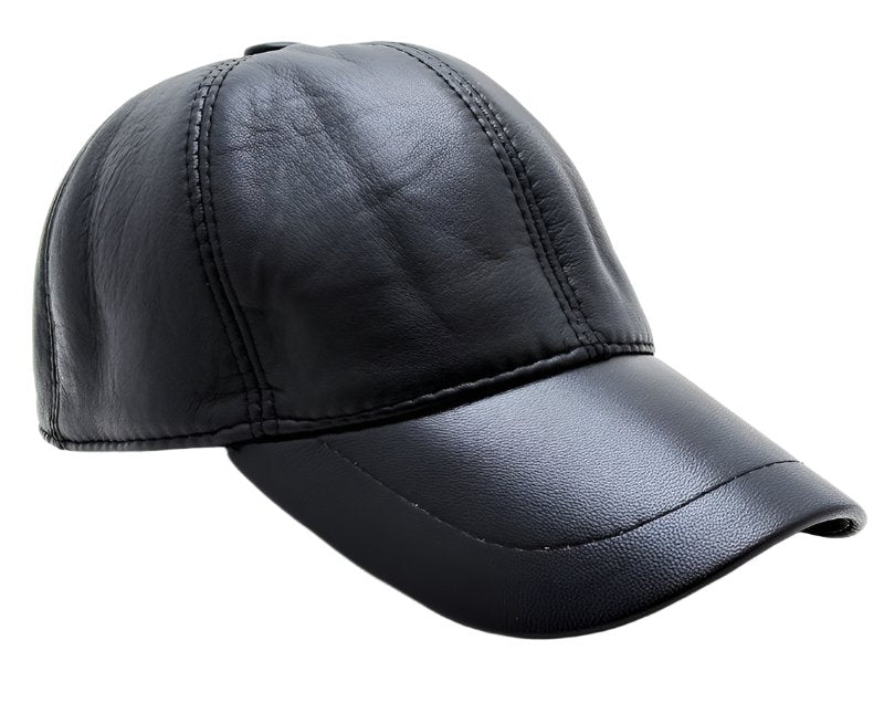 Taki | Black Leather Baseball Cap - Unisex Winter Hat - TryAladdin