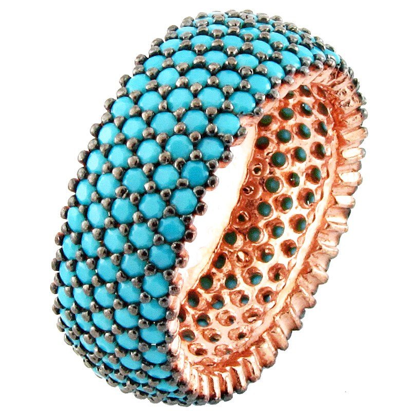 Taki | Ladies Silver Ring with Five Row Turquoise Stones - TryAladdin