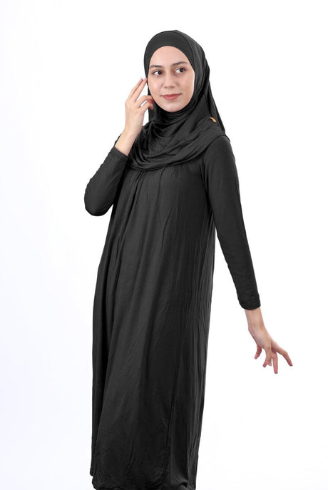 Teenage Size 12 - 15 Years Old Black One Piece Women's Prayer Dress with Headscarf - TryAladdin