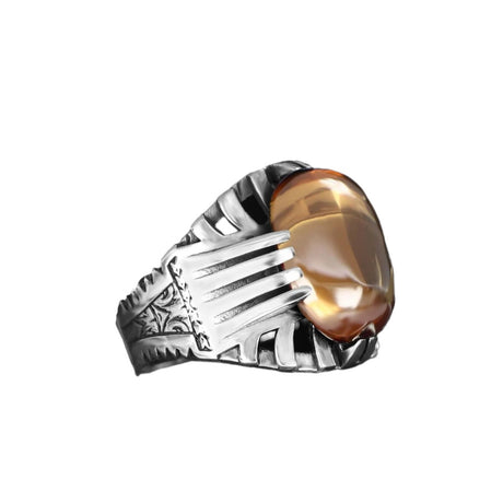 Tesbihevim | Men's Silver Ring with Citrine Stone - TryAladdin