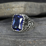 Tesbihevim | Silver Ring for Men with Parliament Blue Zircon Stone - TryAladdin