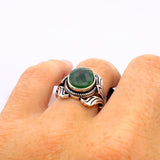 Unisex Green Emerald Silver Ring - TryAladdin