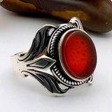 Unisex Red Agate Silver Ring - TryAladdin