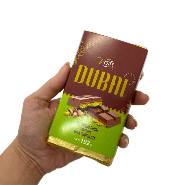 V - Gift Pistachio Praline Dubai Chocolate Bar – Crispy & Nutty Delight 192g - TryAladdin