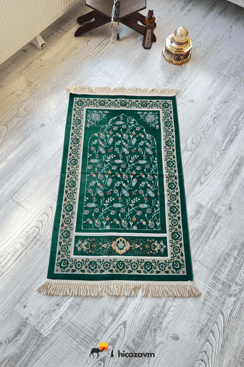 Woven Prayer Rug - Ivy Tulip Pattern (Green) - TryAladdin