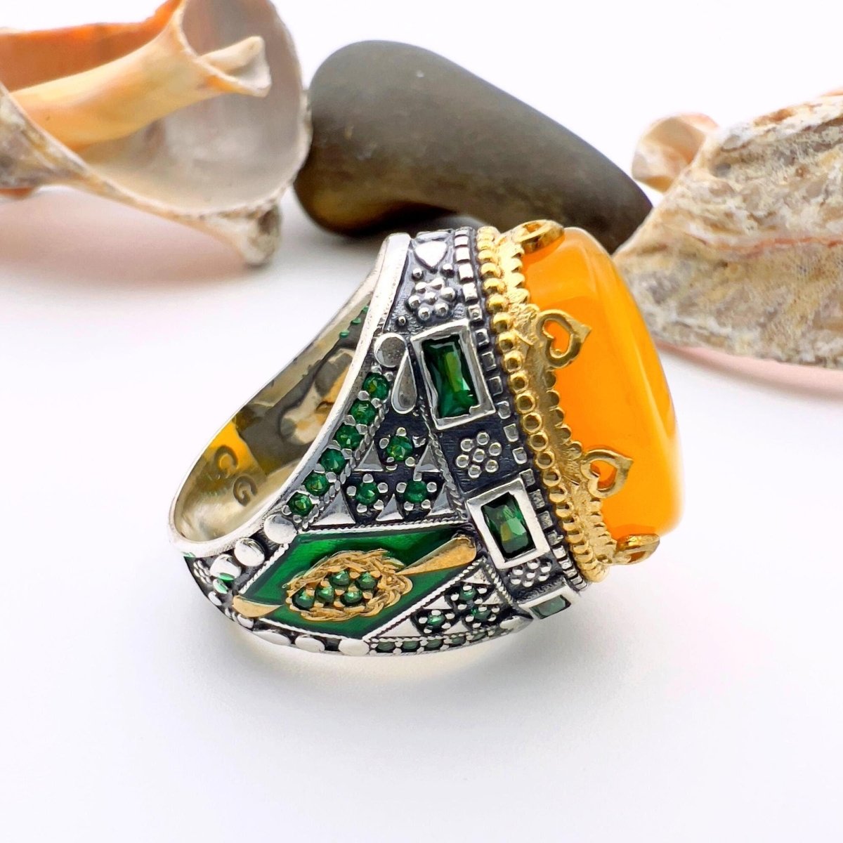 Yellow Agate Stone Men's Ring - TryAladdin