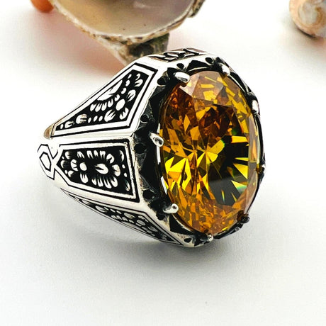 Yellow Citrine Stone Men's Ring - TryAladdin