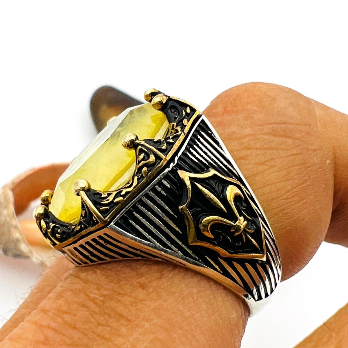 Yellow Tourmaline Oval Stone Men's Ring - TryAladdin