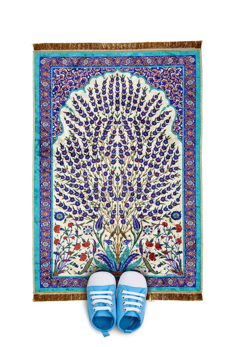 Bursa Ipek | Turquoise Velvet Children's Prayer Rug - TryAladdin