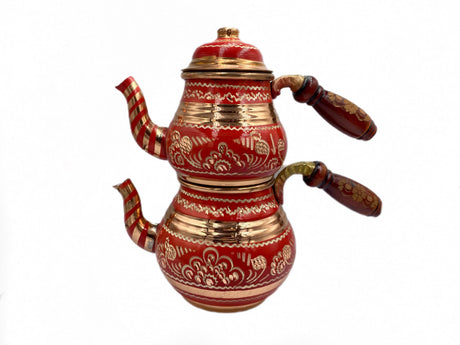 Lavina | Copper Double Turkish Teapot with Erzincan Design - TryAladdin