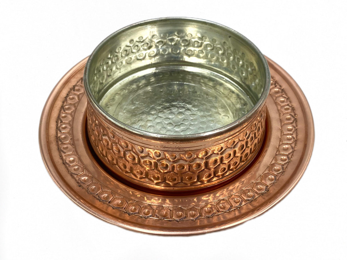 Lavina | Copper Soup & Asure Bowl and Plate - TryAladdin