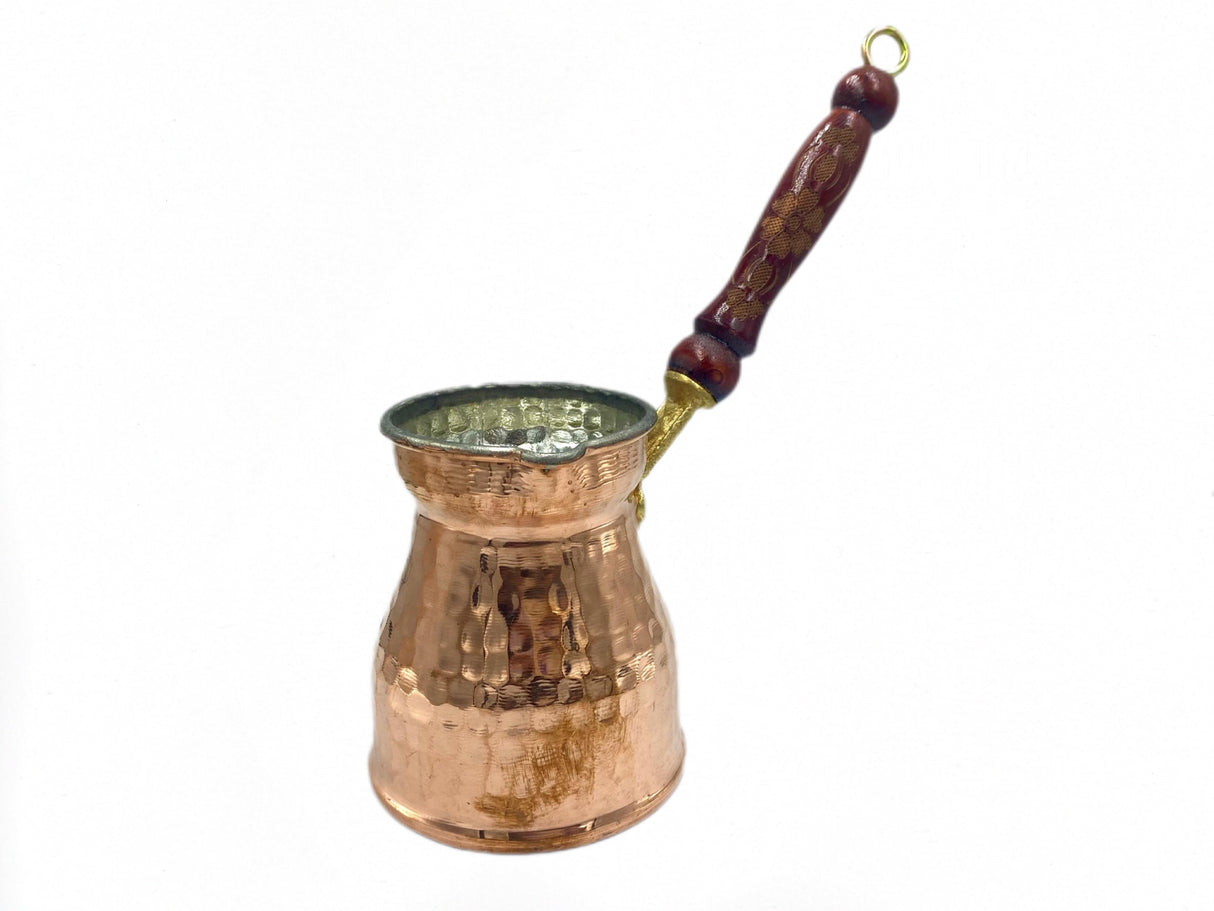 Lavina | Copper Turkish Coffee Pot with Wooden Handle (9.5 cm) - TryAladdin