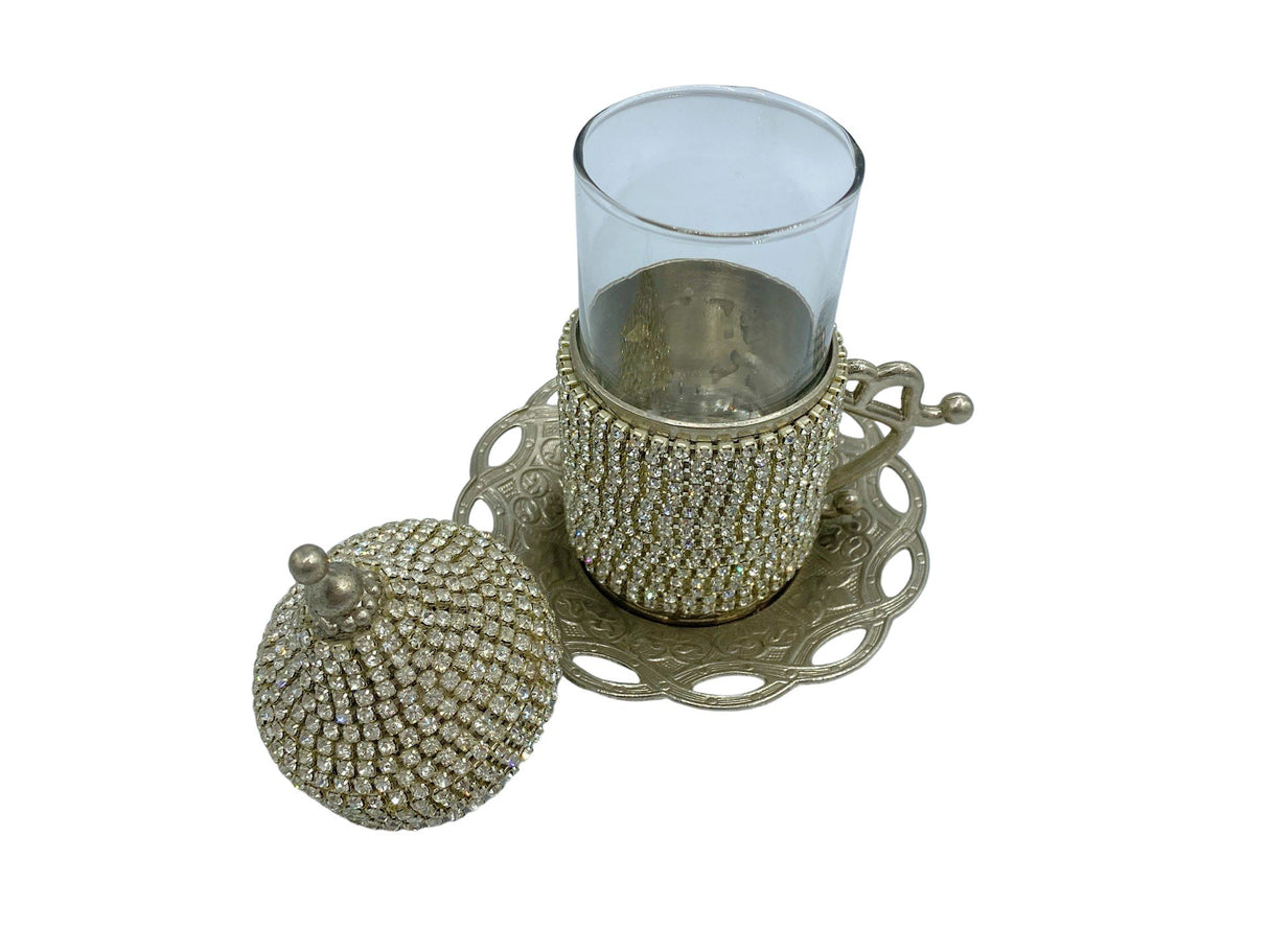 Lavina | Turkish Tea Cup with Lid Swarovski Stone Design - TryAladdin